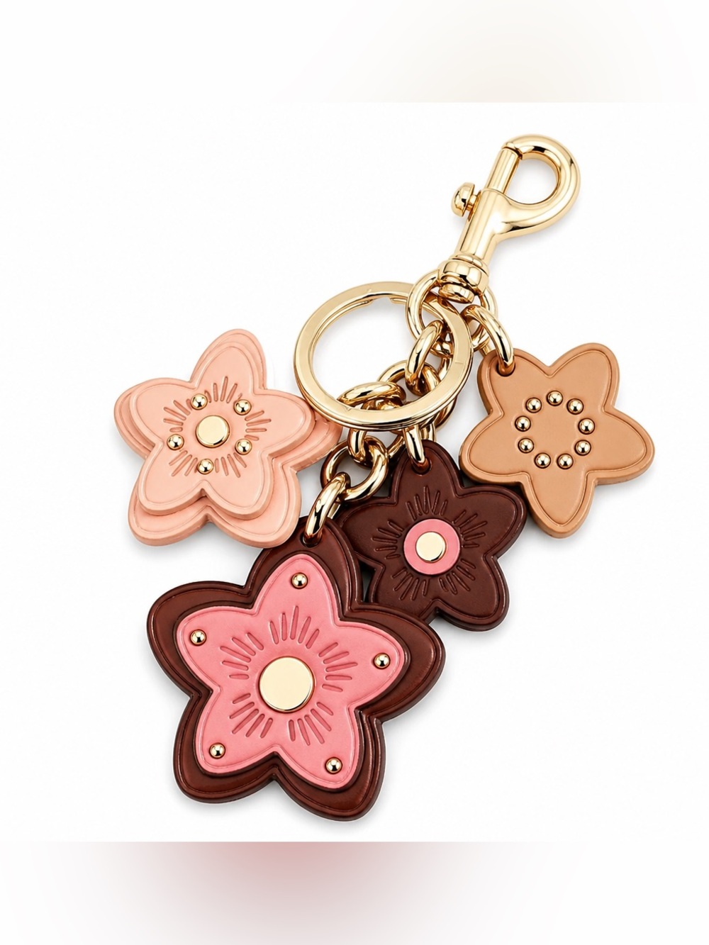 Leather Floral Keychain Charm - Pink, Brown, Tan